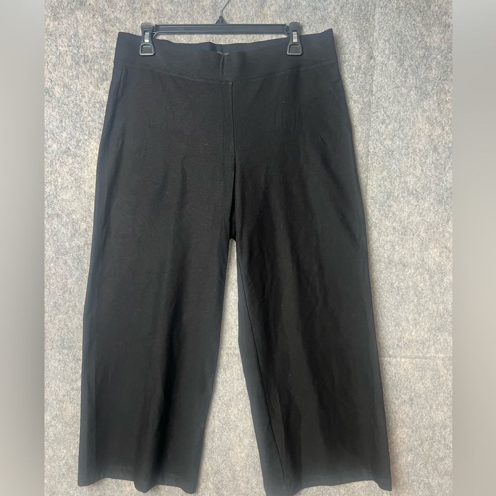 Eileen Fisher Woman‎ Size Medium Cropped wide leg Black Trousers Pants